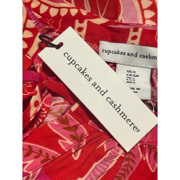 Cupcakes And Cashmere Womens Floral Tropical Print Blouse Size S Red Pink - Picture 7 of 8